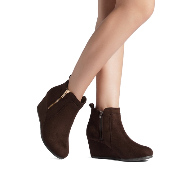 Pointed Toe Suede Wedge Bootie - COFFEE SUEDE - 1